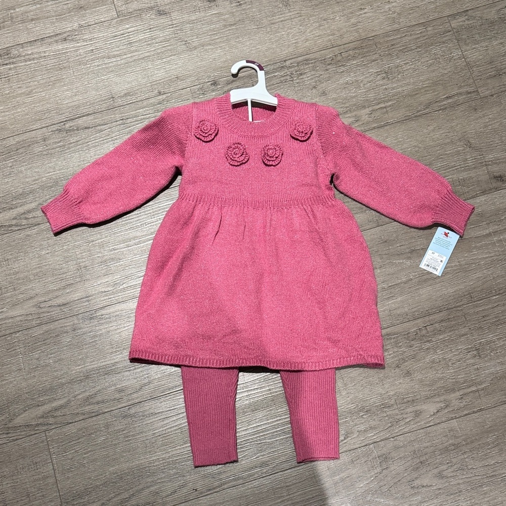 Cat & Jack Rose Pink Knit Dress with Floral Rosettes